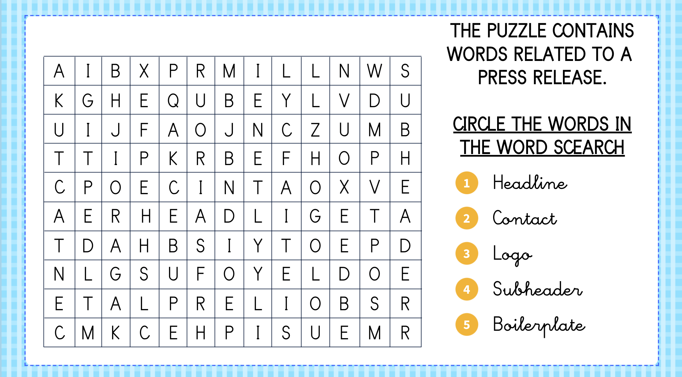 A crossword puzzle activity